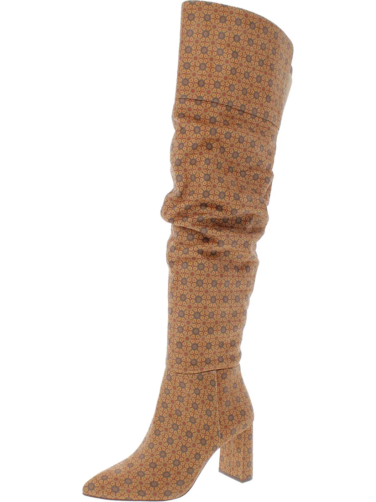 Alexiana Womens Pointed Floral Thigh-High Boots