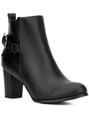 Andra Womens Faux Leather Block Heel Ankle Boots
