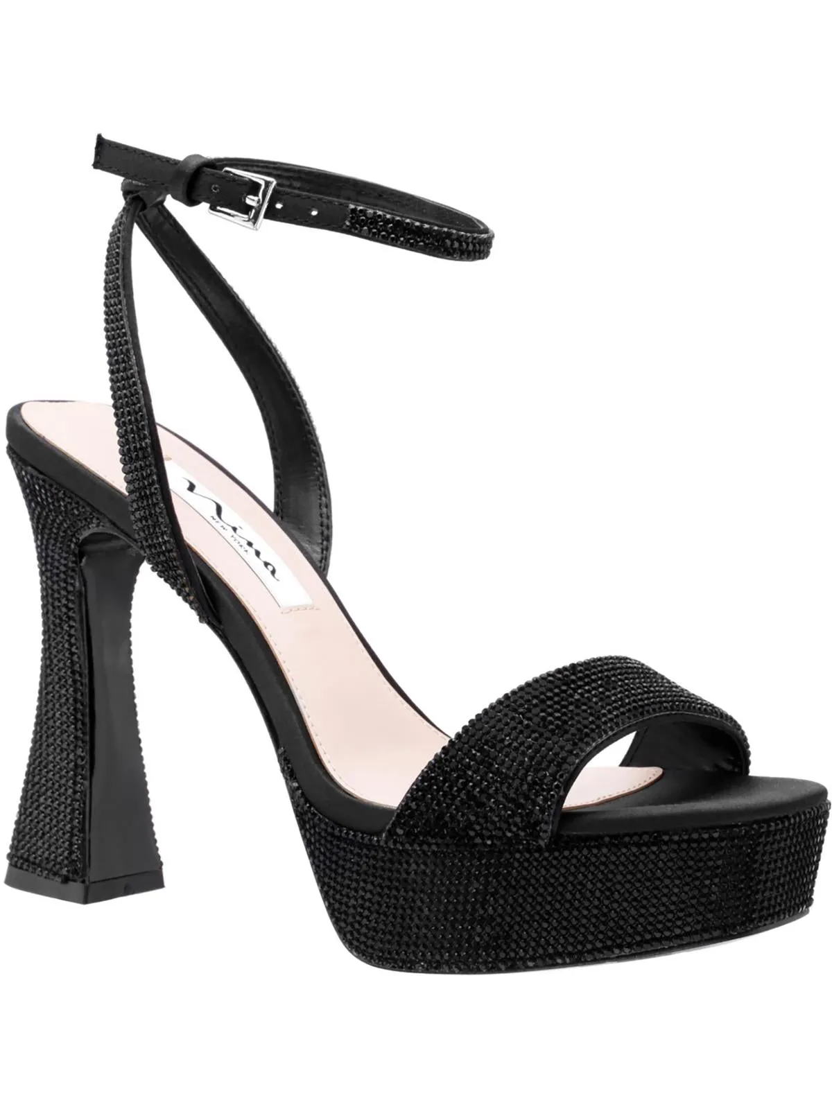Angella Womens Rhinestone Ankle Strap Platform Heels