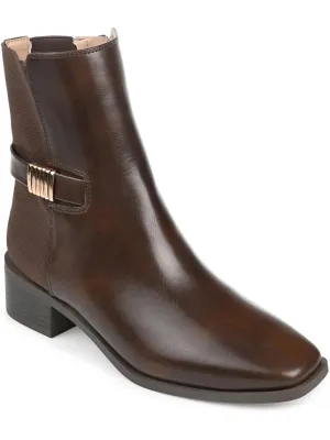 Aubrie Womens Faux Leather Block Heel Ankle Boots