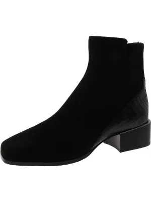 Azia Womens Suede Embossed Ankle Boots