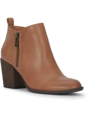 BASELMID Womens Leather Stacked Heel Ankle Boots