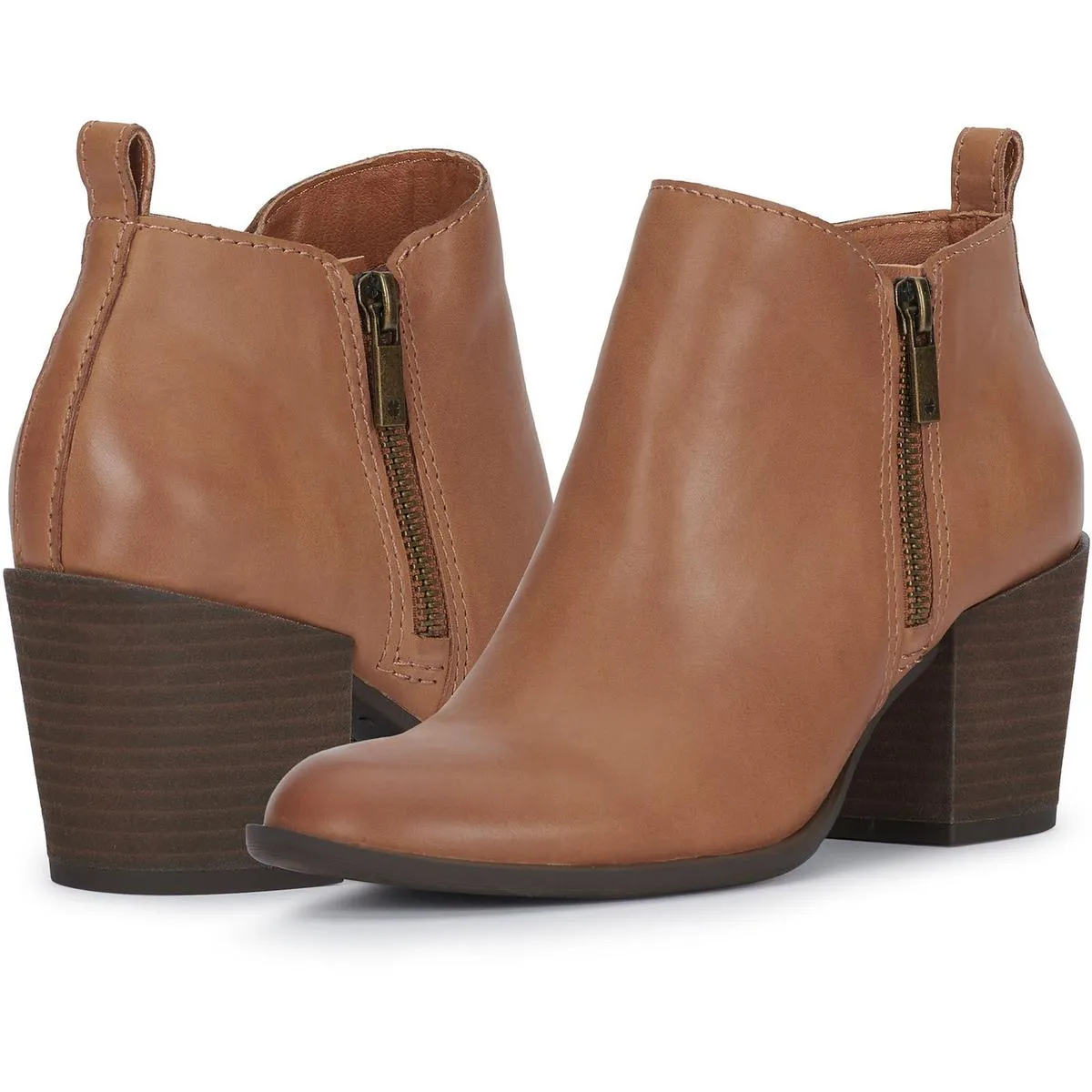 BASELMID Womens Leather Stacked Heel Ankle Boots