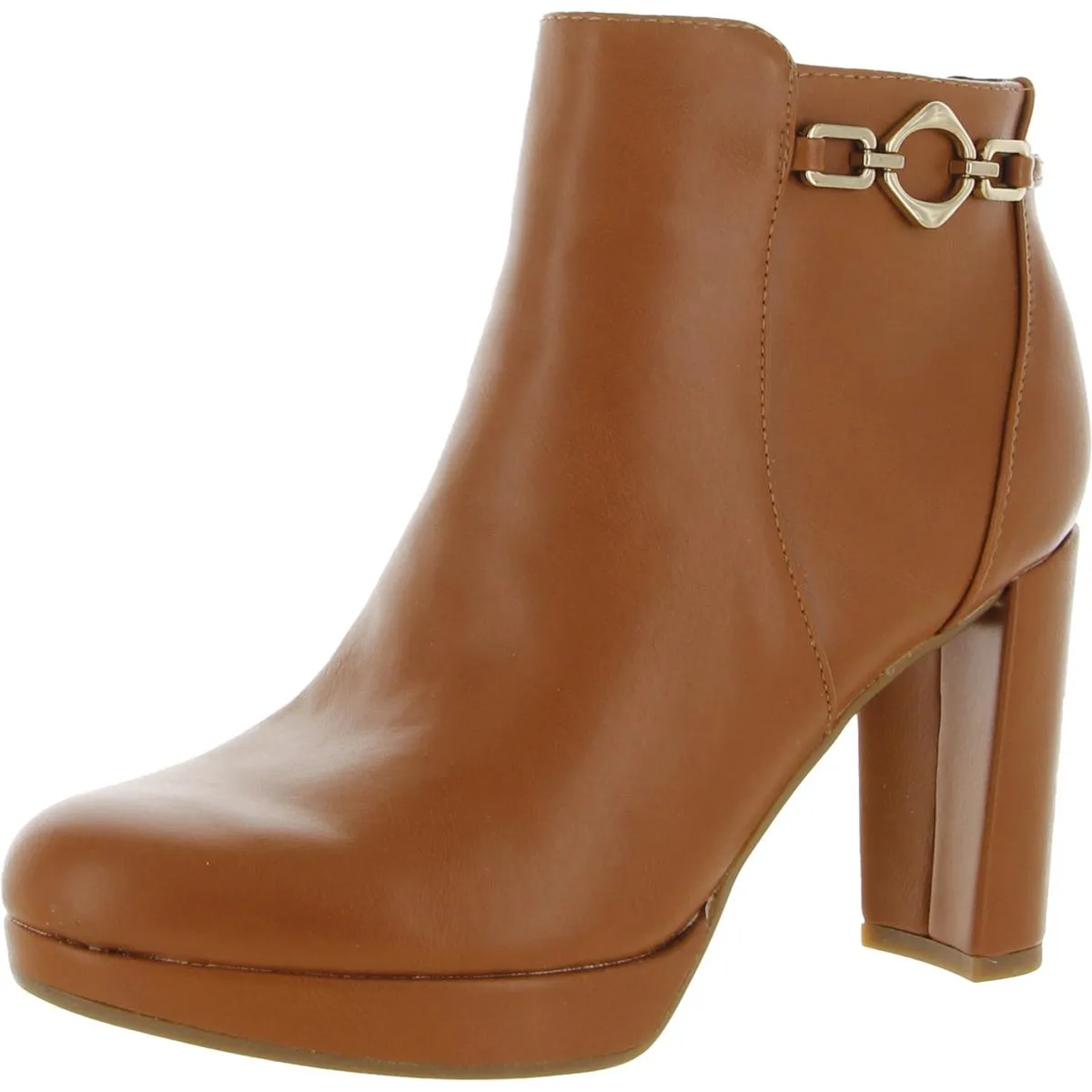 Berri Womens Faux Leather Block Heel Ankle Boots
