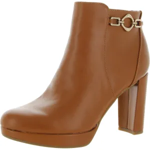 Berri Womens Faux Leather Block Heel Ankle Boots