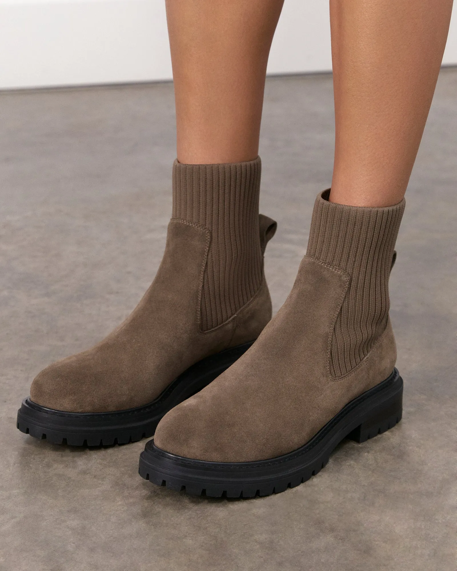BERTIE FLAT ANKLE BOOTS KHAKI SUEDE