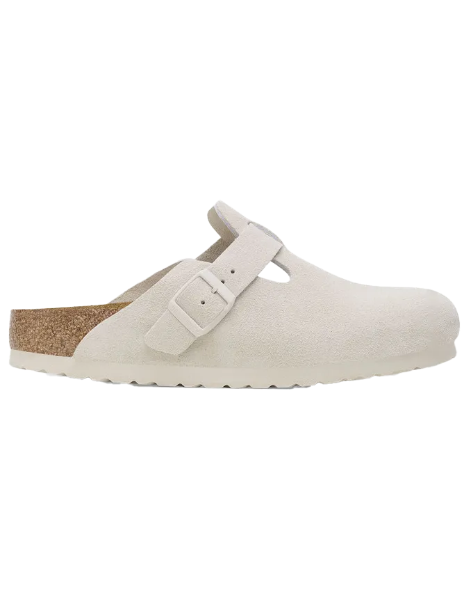 Birkenstock Shoes Boston Suede Leather Sandals in Antique White