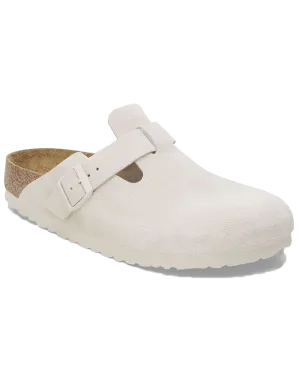 Birkenstock Shoes Boston Suede Leather Sandals in Antique White