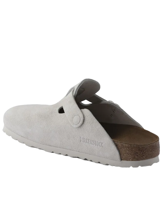 Birkenstock Shoes Boston Suede Leather Sandals in Antique White