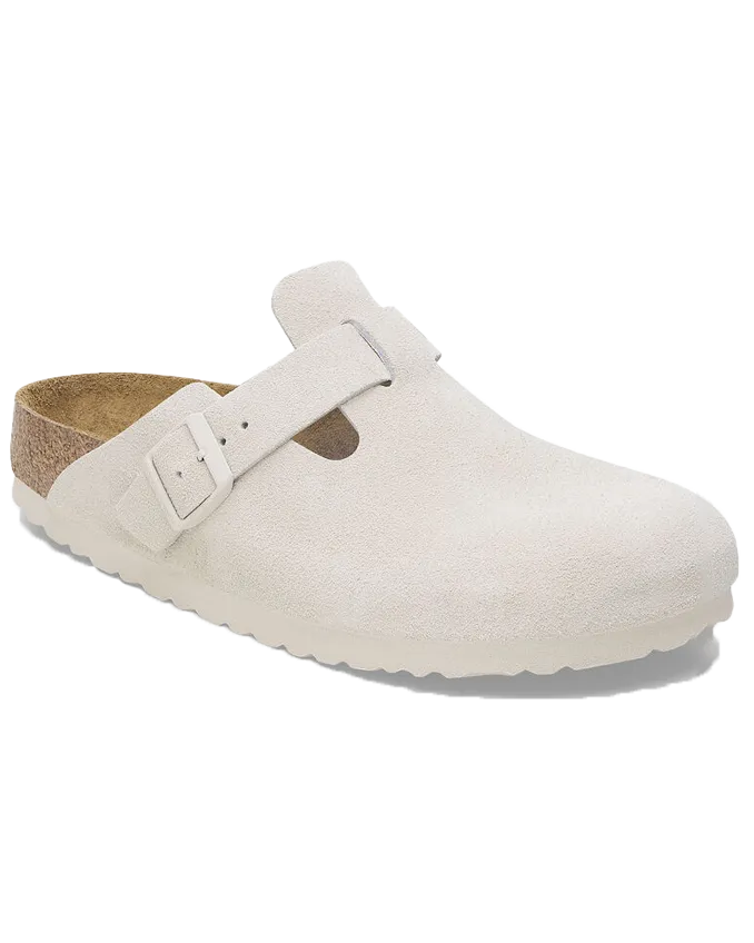 Birkenstock Shoes Boston Suede Leather Sandals in Antique White