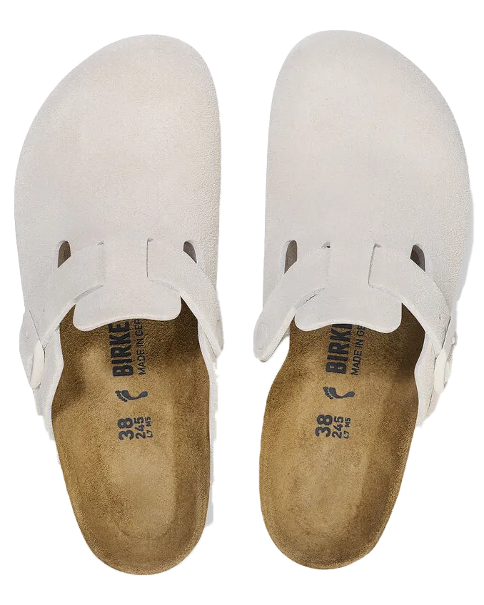 Birkenstock Shoes Boston Suede Leather Sandals in Antique White