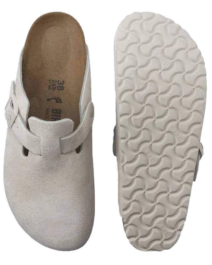 Birkenstock Shoes Boston Suede Leather Sandals in Antique White