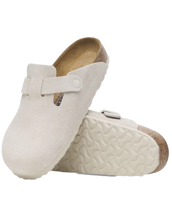 Birkenstock Shoes Boston Suede Leather Sandals in Antique White