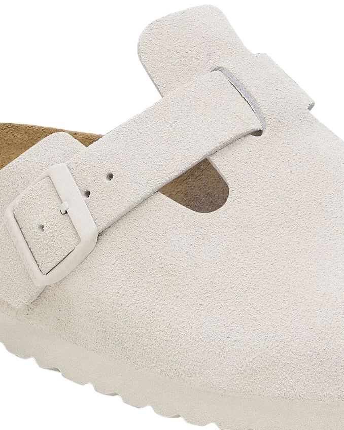Birkenstock Shoes Boston Suede Leather Sandals in Antique White