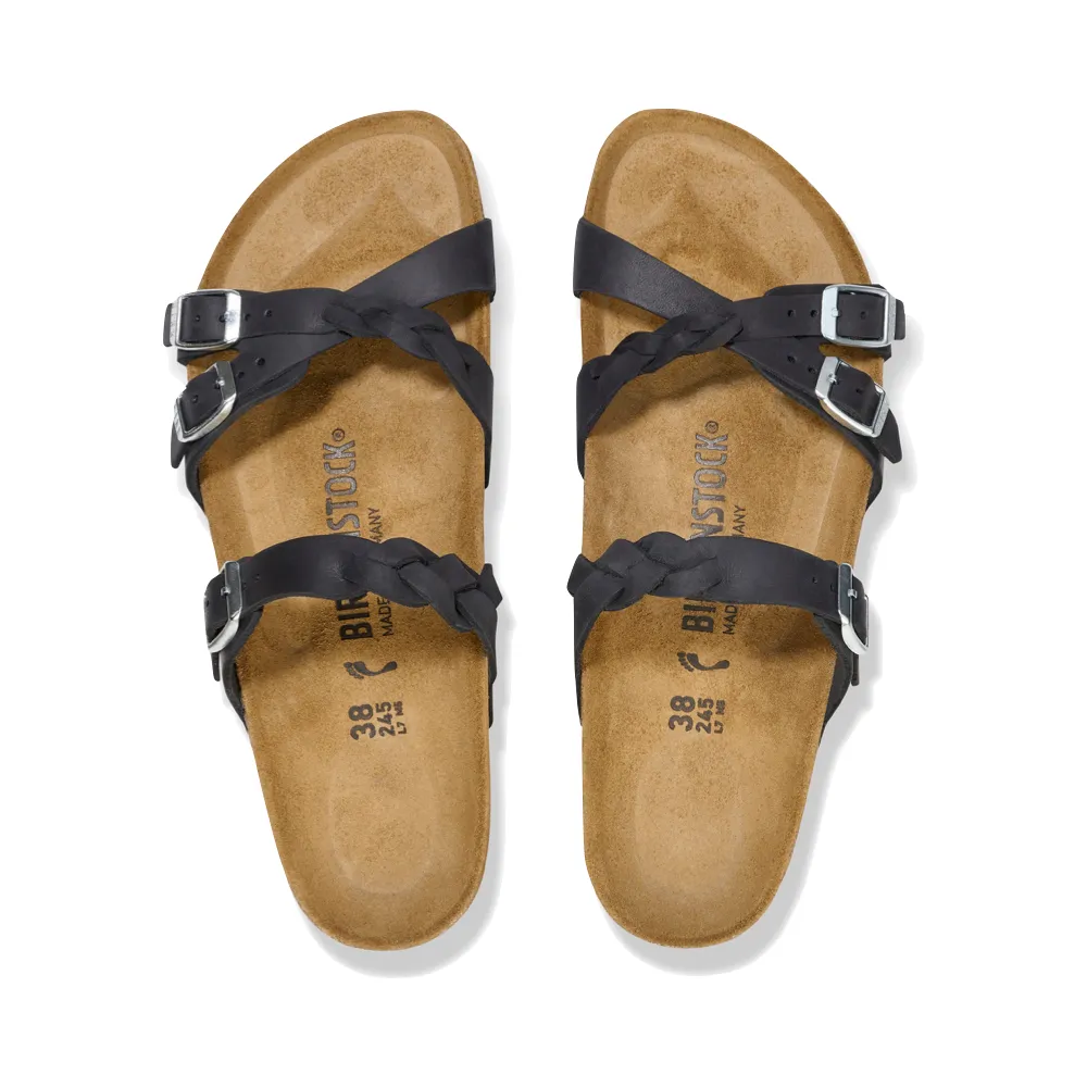 Birkenstock Women's Franca Braided Oiled Leather Sandal in Black
