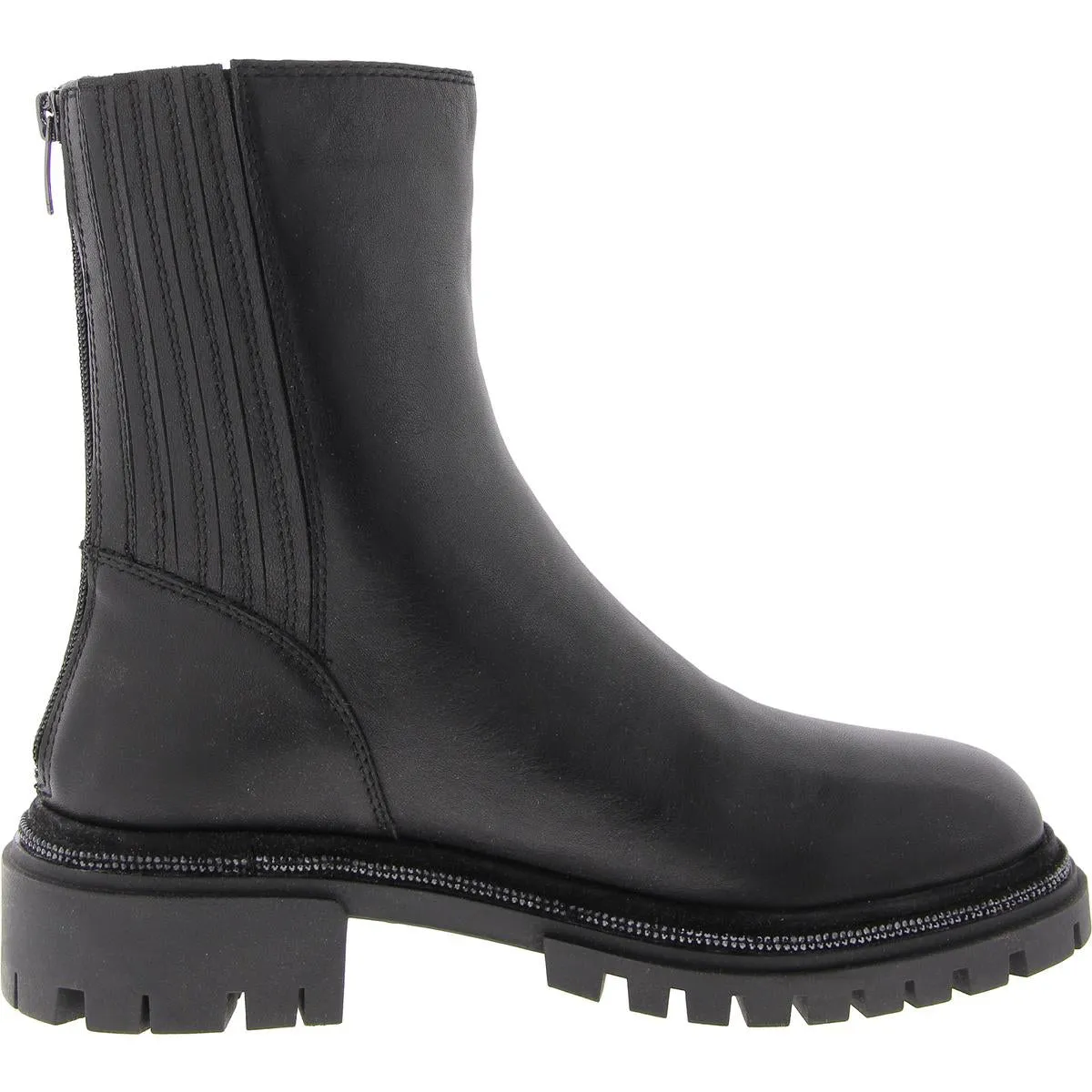 Braced Womens Leather Block Heel Ankle Boots