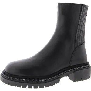 Braced Womens Leather Block Heel Ankle Boots