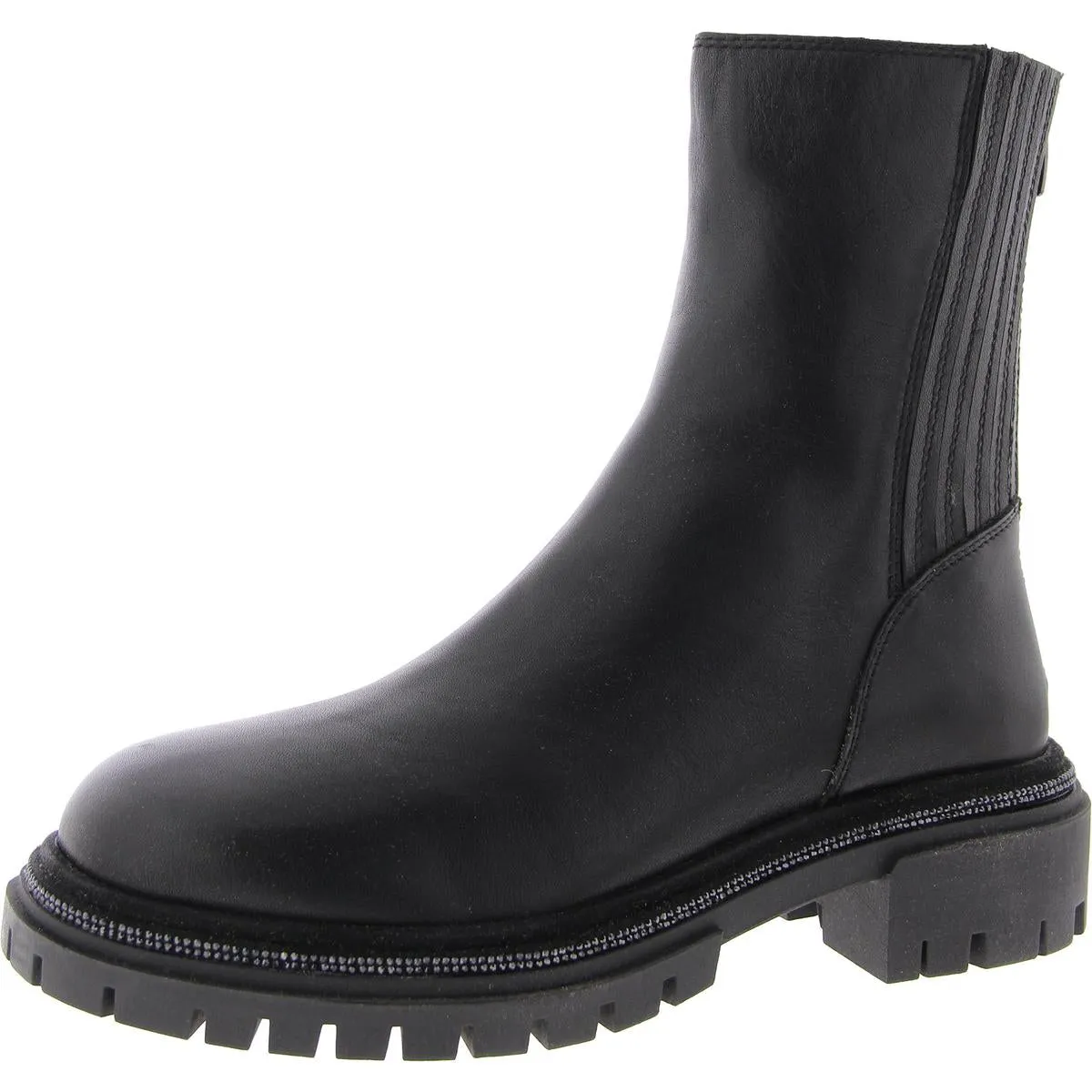 Braced Womens Leather Block Heel Ankle Boots