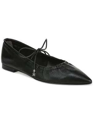 Bri Womens Leather Pointed Toe Flat Shoes