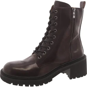 Canny Womens Leather Block Heel Combat & Lace-Up Boots