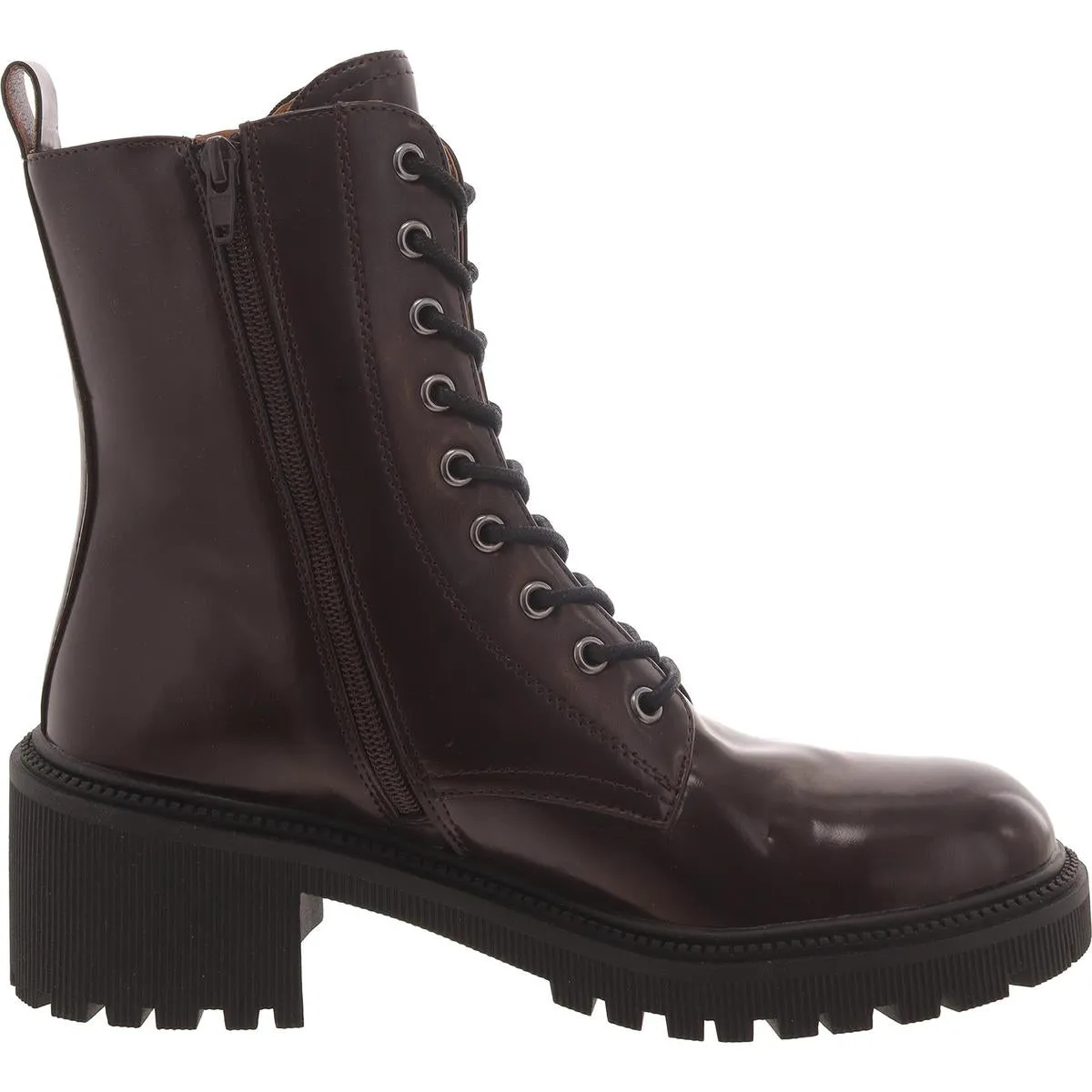 Canny Womens Leather Block Heel Combat & Lace-Up Boots