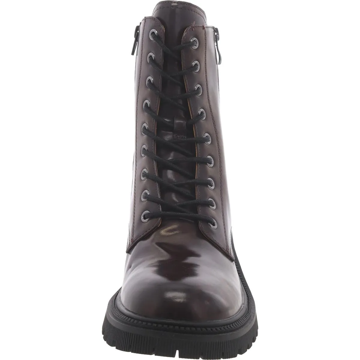 Canny Womens Leather Block Heel Combat & Lace-Up Boots