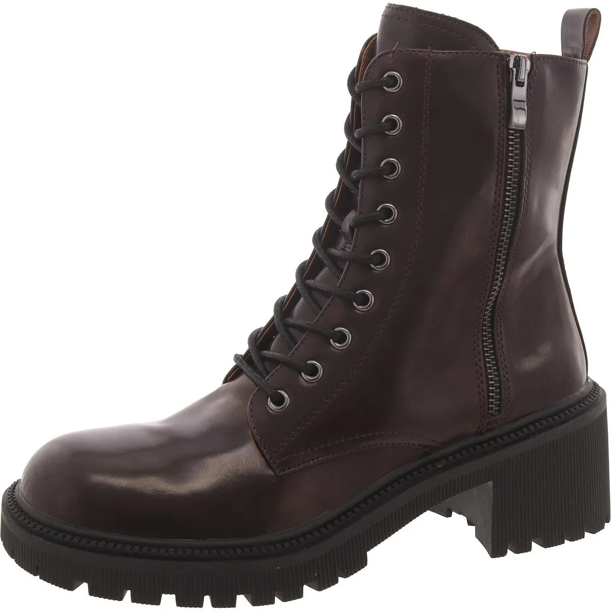 Canny Womens Leather Block Heel Combat & Lace-Up Boots
