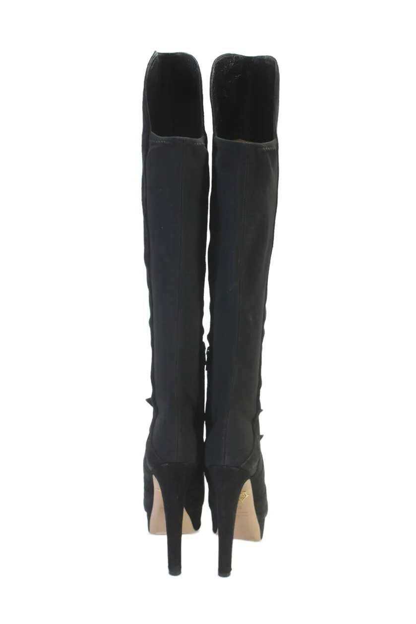 Charlotte Olympia Womens Leather Buckle Detail Pull On Knee High Boots Black
