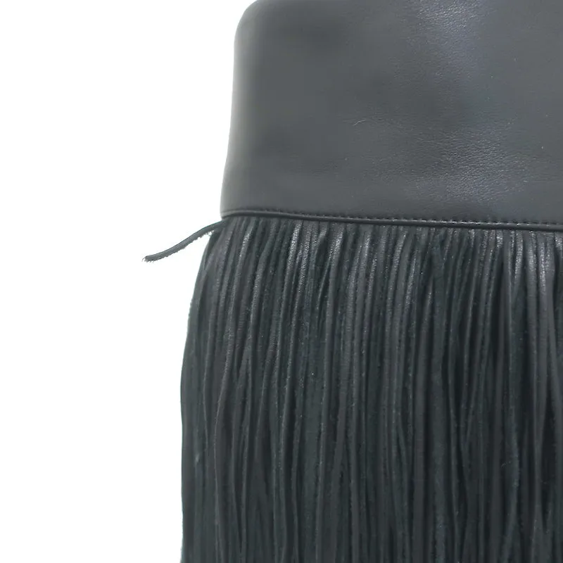 Christian Louboutin Majung Fringe Boots Black Leather Size 35.5
