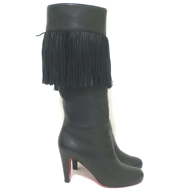Christian Louboutin Majung Fringe Boots Black Leather Size 35.5