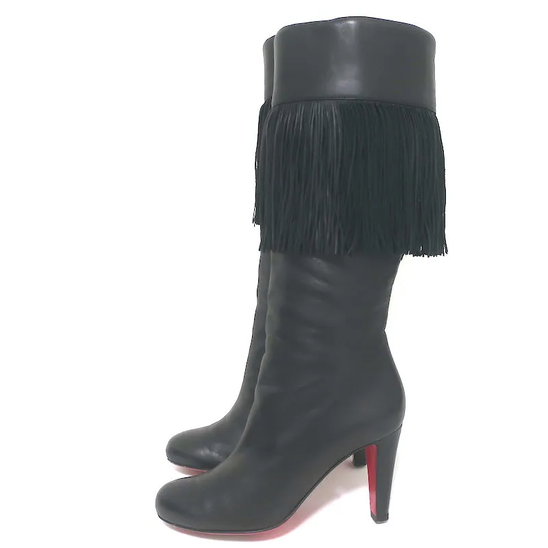 Christian Louboutin Majung Fringe Boots Black Leather Size 35.5