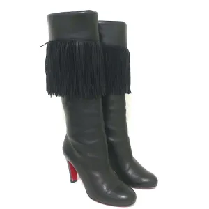 Christian Louboutin Majung Fringe Boots Black Leather Size 35.5