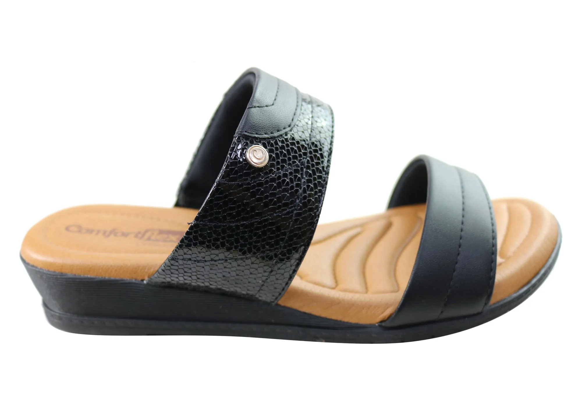 Comfortflex Cianne Womens Comfort Wedge Slides Sandals Made In Brazil Comfortflex Shoes
