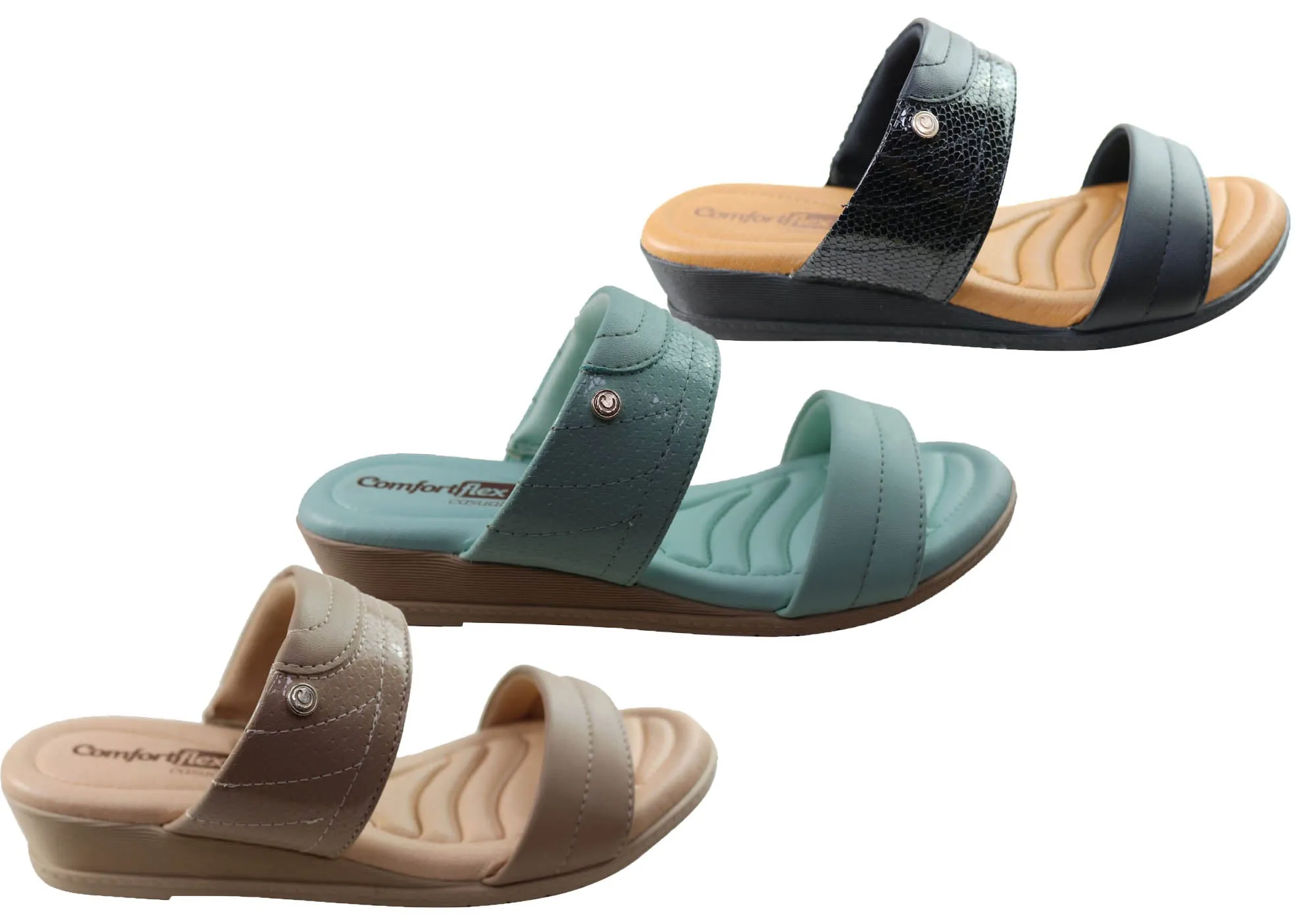 Comfortflex Cianne Womens Comfort Wedge Slides Sandals Made In Brazil Comfortflex Shoes