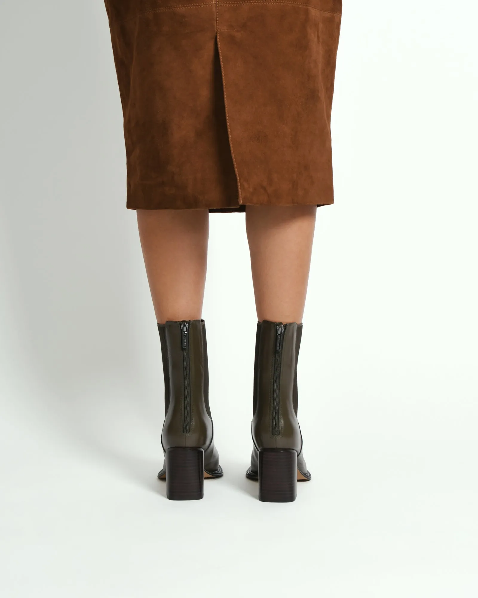 DEVINA MID ANKLE BOOTS DARK OLIVE LEATHER