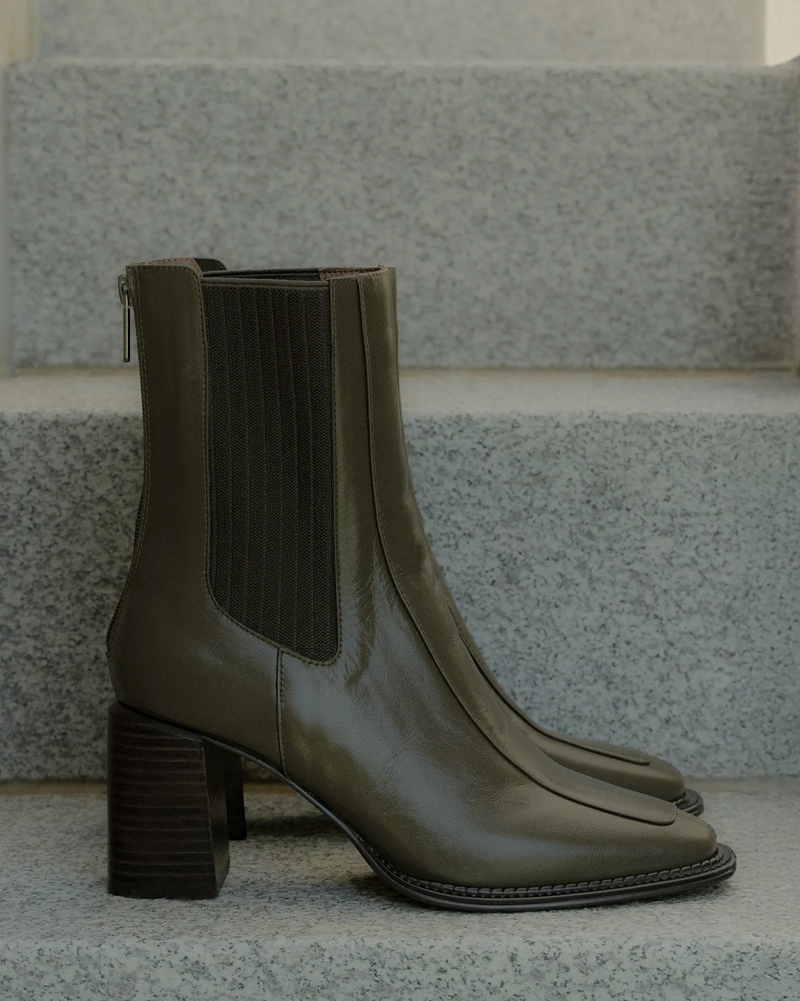 DEVINA MID ANKLE BOOTS DARK OLIVE LEATHER