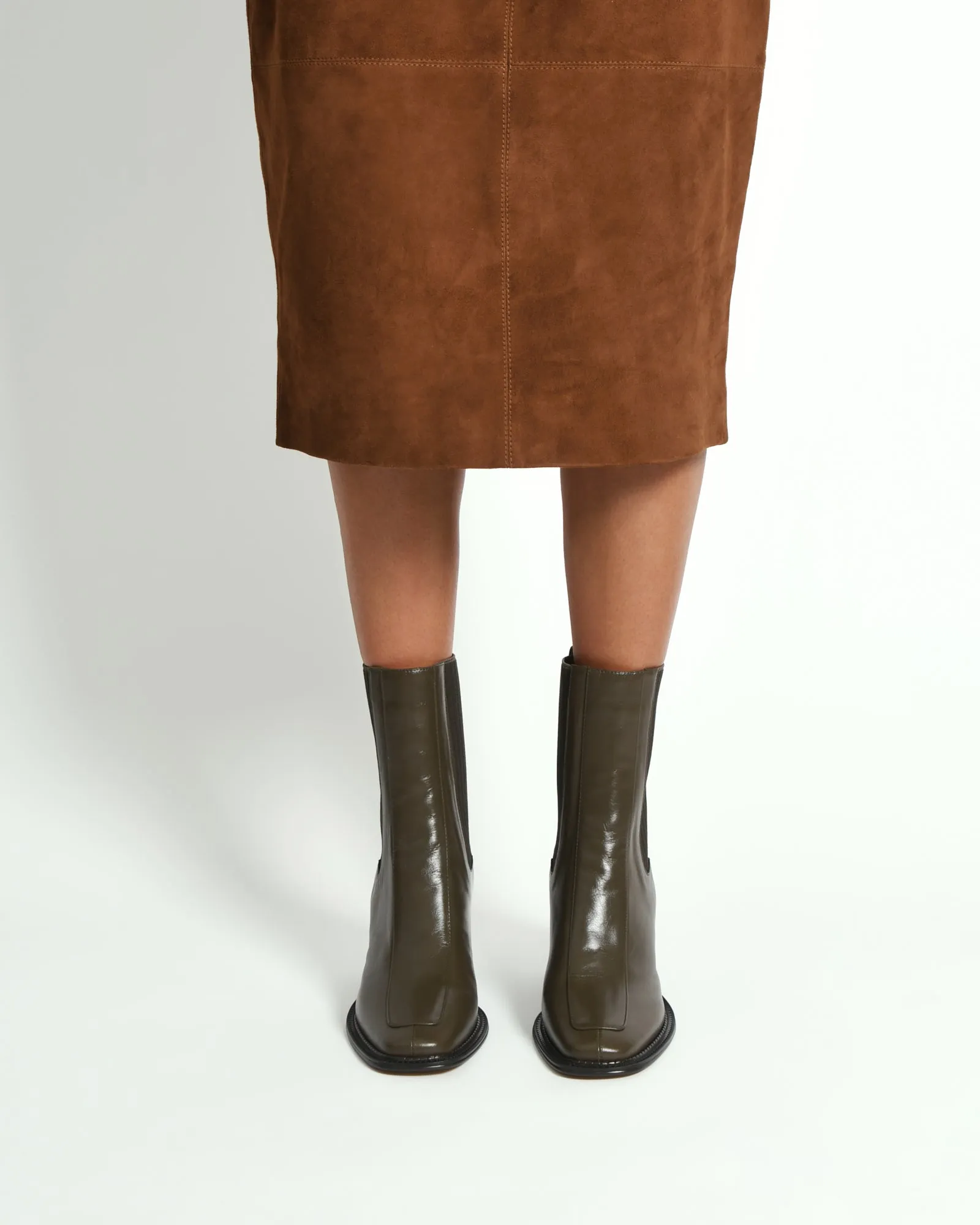 DEVINA MID ANKLE BOOTS DARK OLIVE LEATHER