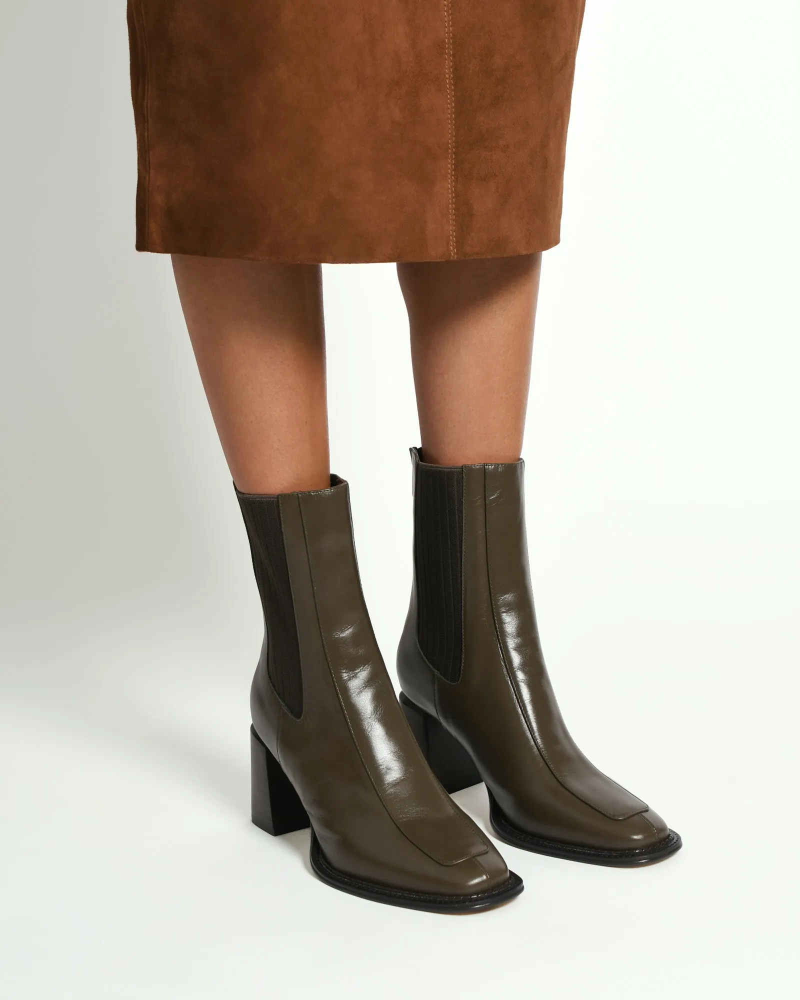 DEVINA MID ANKLE BOOTS DARK OLIVE LEATHER