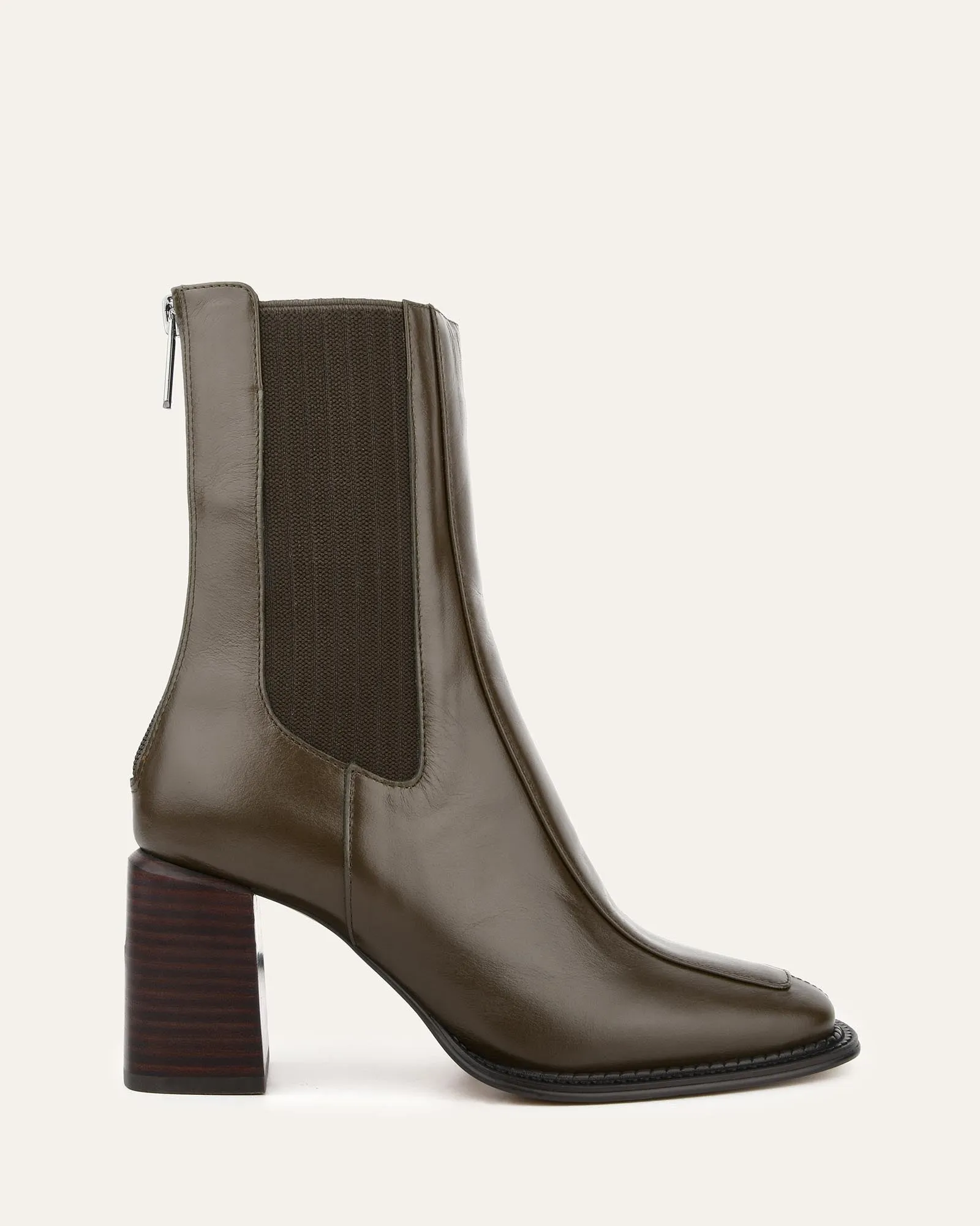 DEVINA MID ANKLE BOOTS DARK OLIVE LEATHER