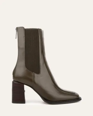 DEVINA MID ANKLE BOOTS DARK OLIVE LEATHER