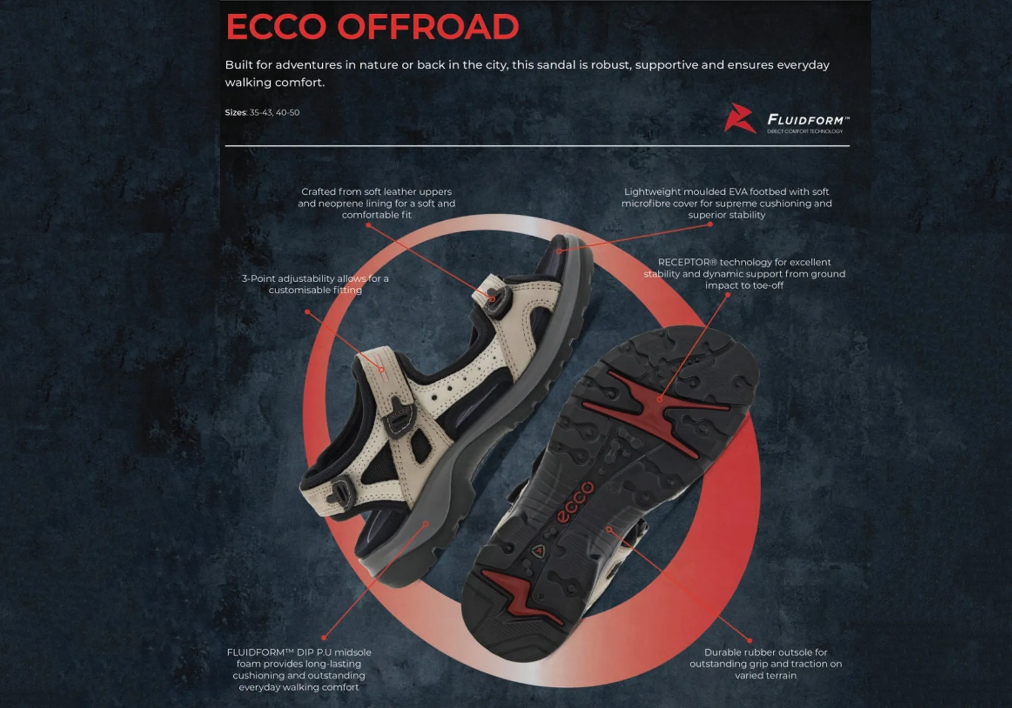 ECCO Womens Offroad Comfortable Leather Adjustable Sandals ecco Shoes
