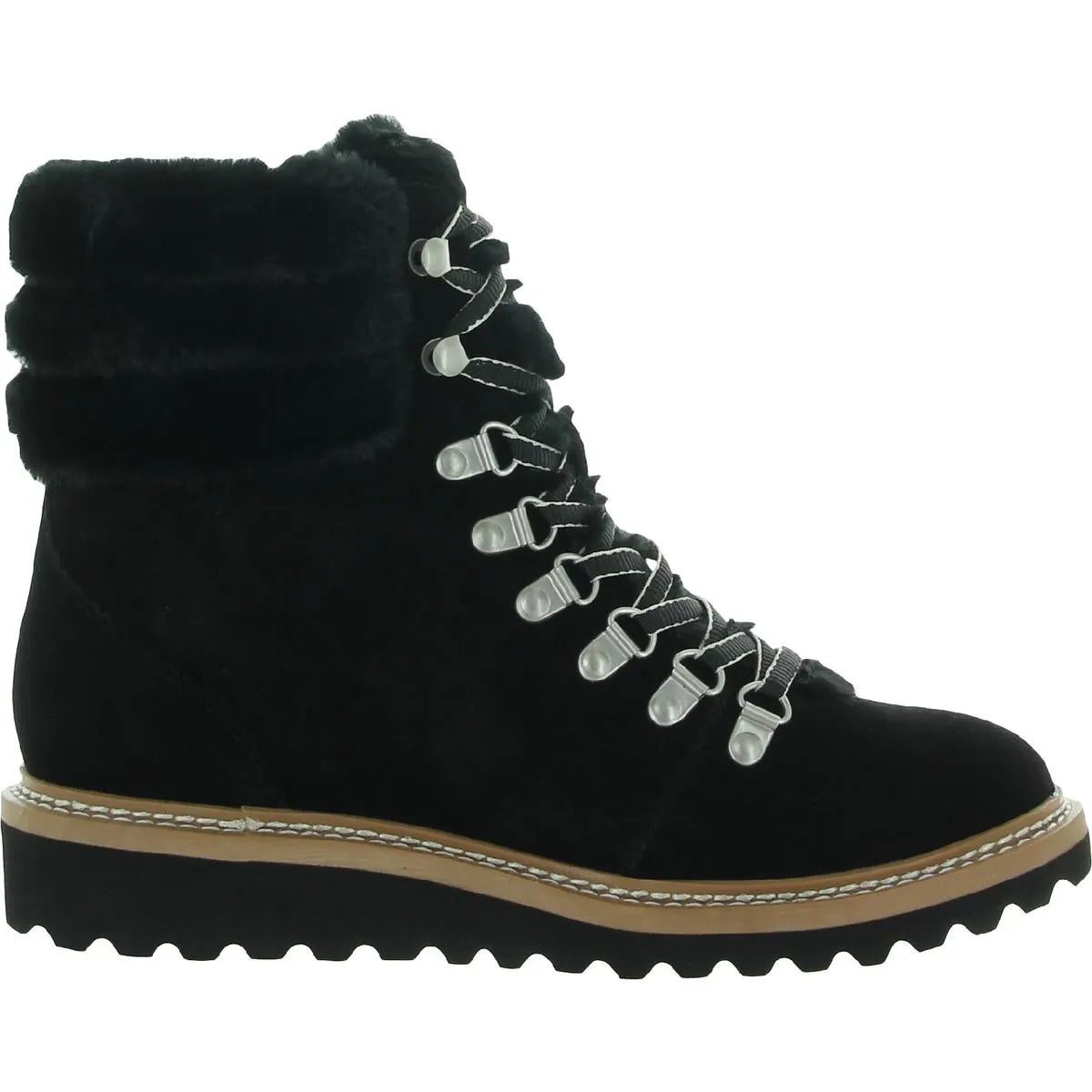 Evita Womens Suede Faux Fur Hiking Boots