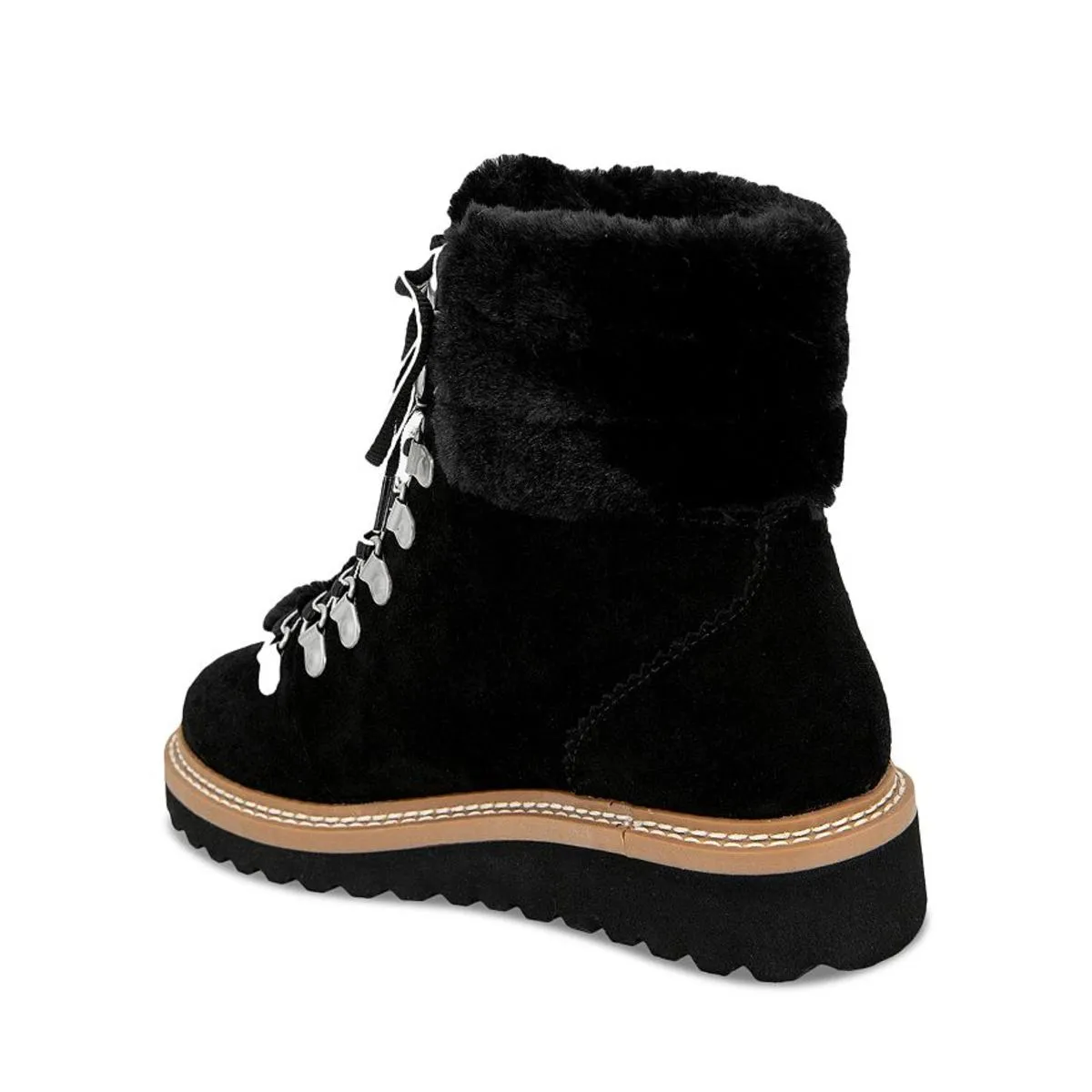 Evita Womens Suede Faux Fur Hiking Boots