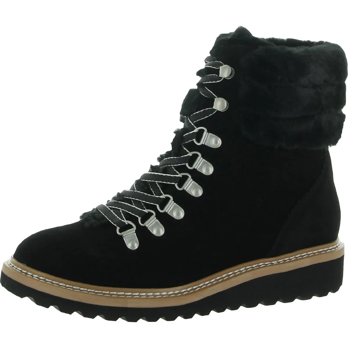 Evita Womens Suede Faux Fur Hiking Boots
