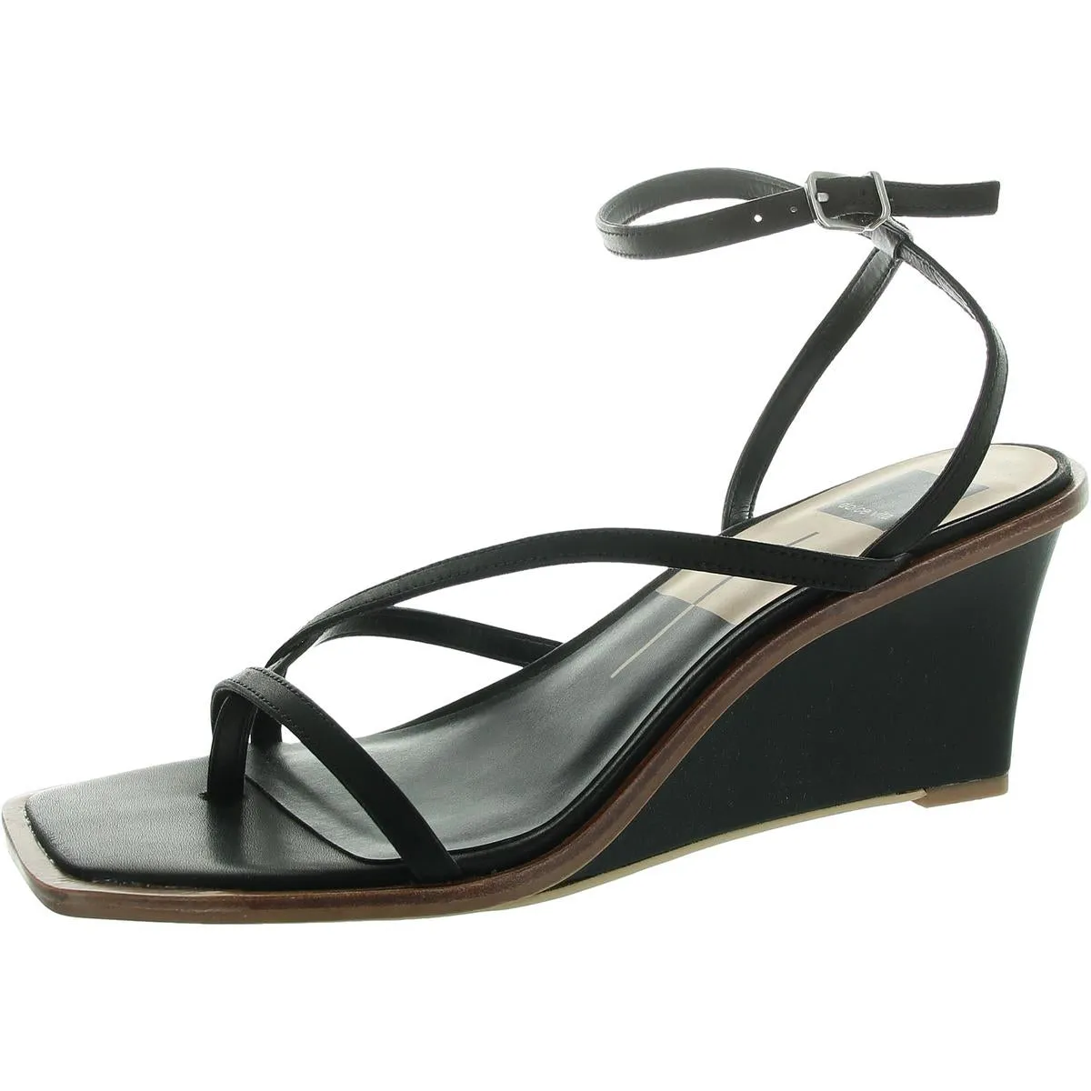 Gemini Womens Leather Ankle Strap Wedge Sandals