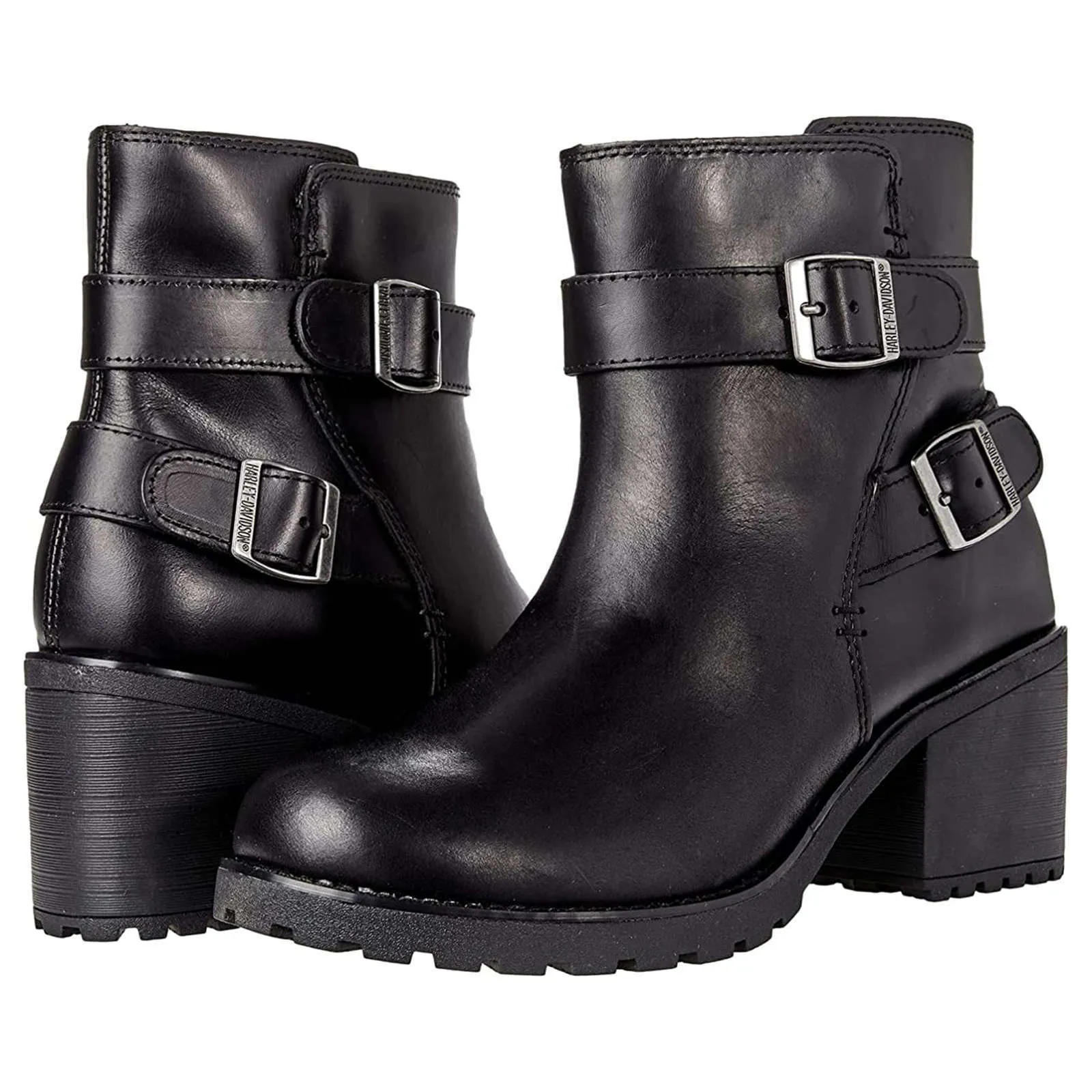 Harley Davidson Lalanne Double Strap Full Grain Leather Women's Block Heel Ankle Boots