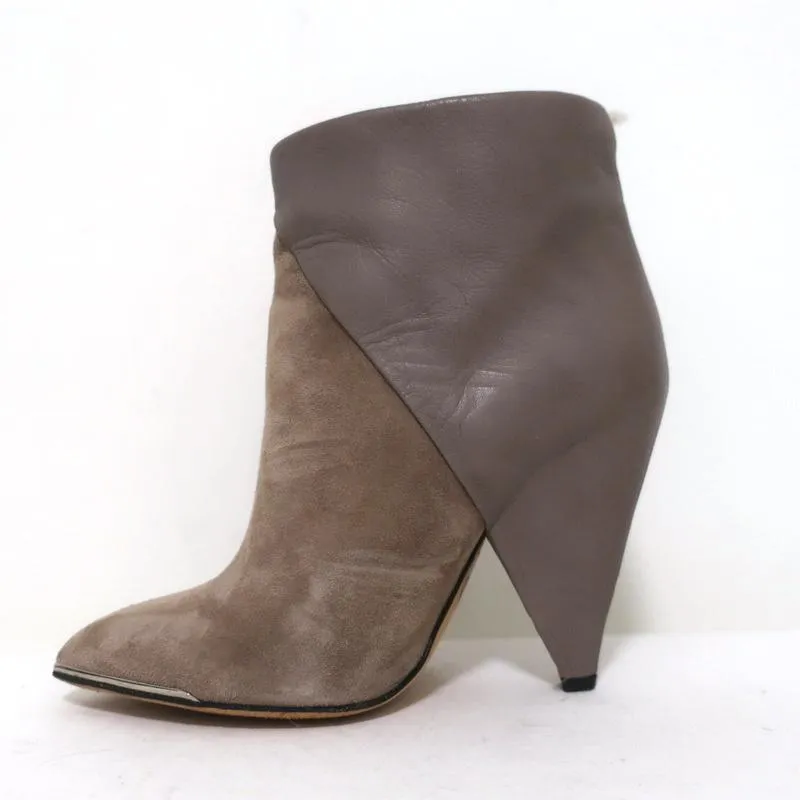IRO Ankle Boots Keira Taupe Leather & Suede Size 37 Pointed Toe Booties