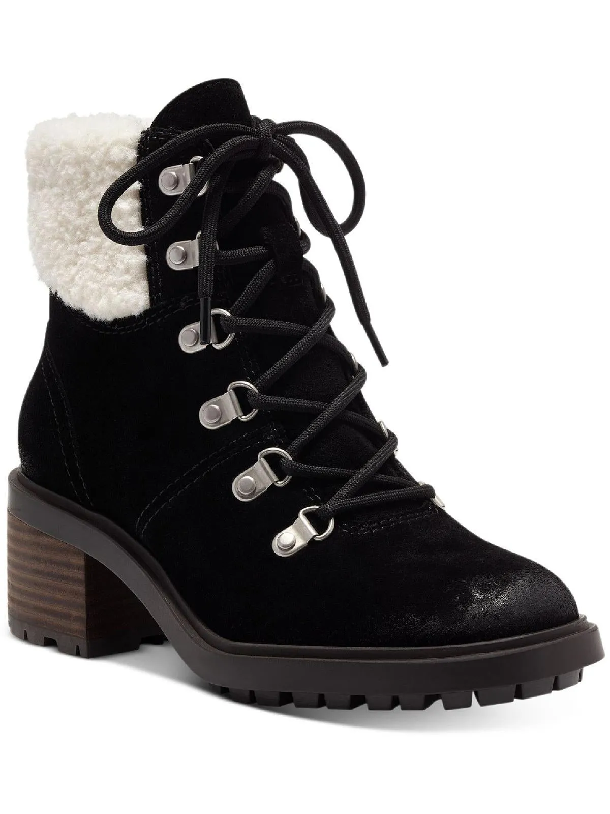 Jacenia Womens Suede Stacked Heel Ankle Boots