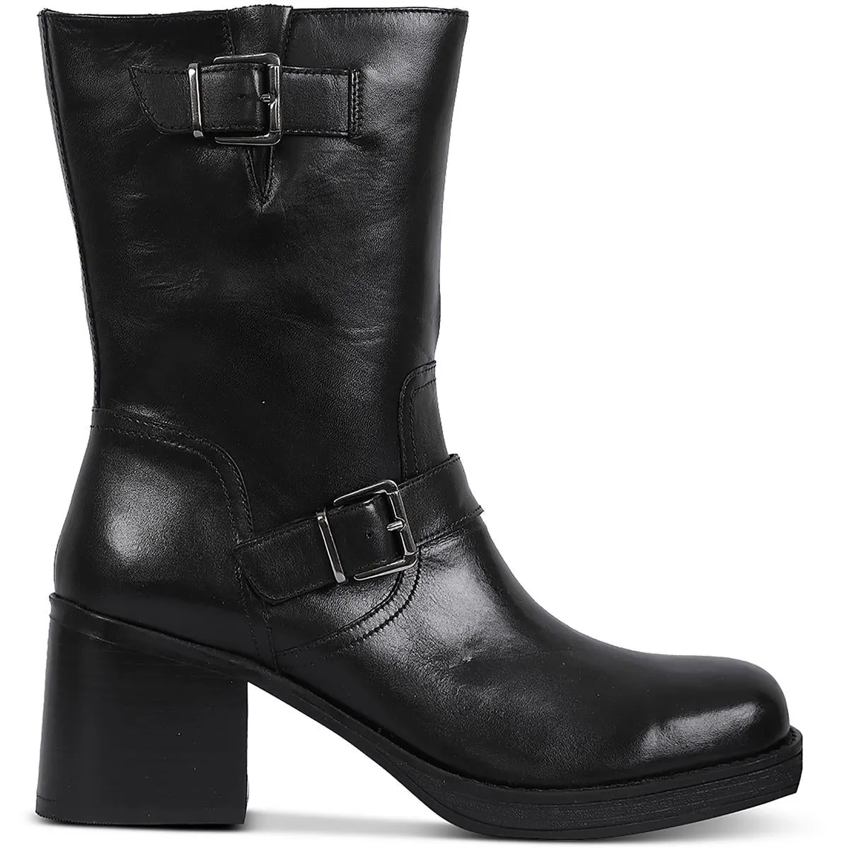 Janice Womens Leather Solid Mid-Calf Boots