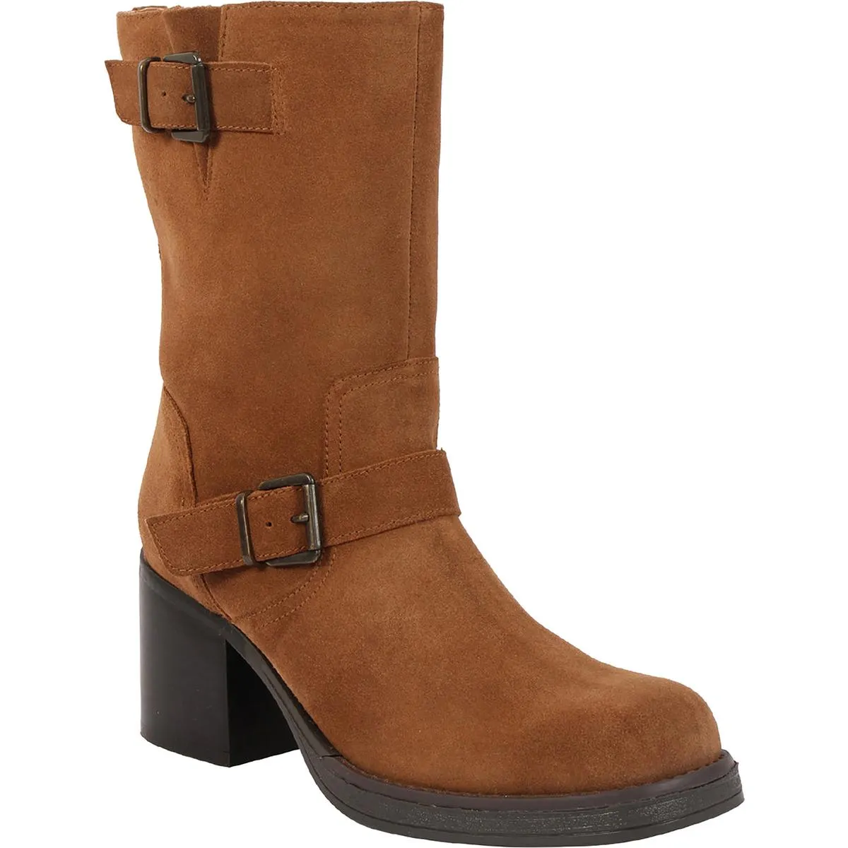 Janice Womens Leather Solid Mid-Calf Boots